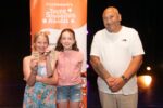 Ciara Hough and Maggie James being handed their Youth Patron lanyards by Adam.